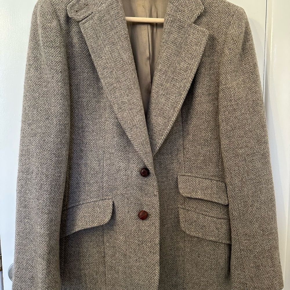 Women's Taupe Herringbone Wool Blazer